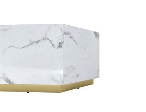 Homeroots 35" White And Gold Faux Marble Hexagon Drum Coffee Table – Stylish Modern Accent For Any Space   554312