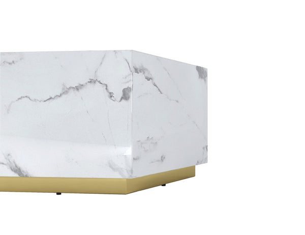 Homeroots 35" White And Gold Faux Marble Hexagon Drum Coffee Table – Stylish Modern Accent For Any Space   554312