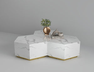 Homeroots 35" White And Gold Faux Marble Hexagon Drum Coffee Table – Stylish Modern Accent For Any Space   554312