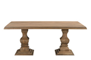 HomeRoots 75" Brown Solid Wood Double Pedestal Dining Table - Elegant Mango Wood Design for Timeless Gatherings 554332