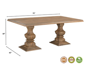 HomeRoots 75" Brown Solid Wood Double Pedestal Dining Table - Elegant Mango Wood Design for Timeless Gatherings 554332