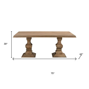 HomeRoots 75" Brown Solid Wood Double Pedestal Dining Table - Elegant Mango Wood Design for Timeless Gatherings 554332