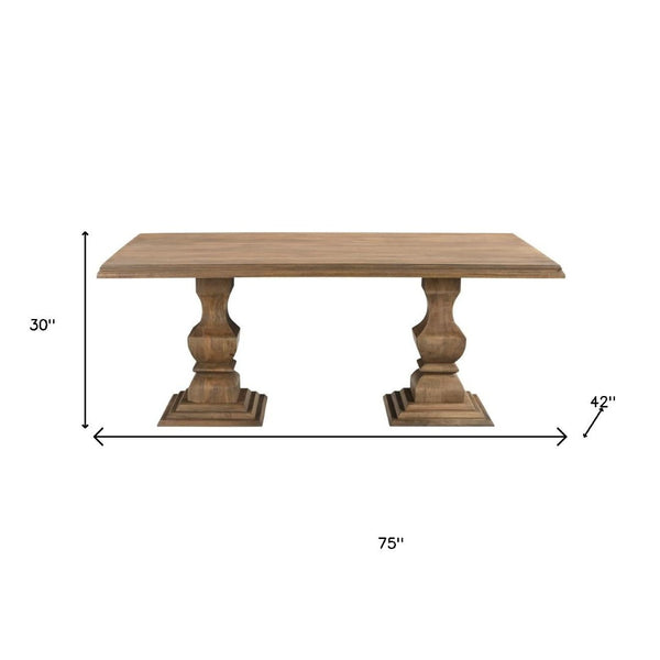 HomeRoots 75" Brown Solid Wood Double Pedestal Dining Table - Elegant Mango Wood Design for Timeless Gatherings 554332