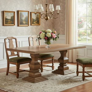 HomeRoots 75" Brown Solid Wood Double Pedestal Dining Table - Elegant Mango Wood Design for Timeless Gatherings 554332