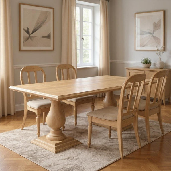 HomeRoots 96" Natural Wood Double Pedestal Base Dining Table - Rustic Charm for Dining, Work & Entertaining! 554335
