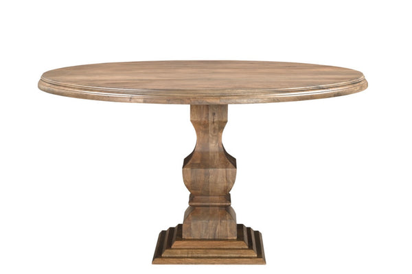 HomeRoots 54" Round Solid Wood Dining Table with Faceted Pedestal Base for Rustic Elegance and Comfort 554336
