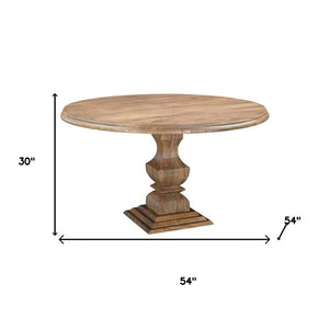 HomeRoots 54" Round Solid Wood Dining Table with Faceted Pedestal Base for Rustic Elegance and Comfort 554336
