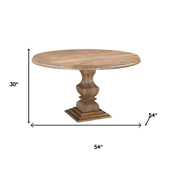 HomeRoots 54" Round Solid Wood Dining Table with Faceted Pedestal Base for Rustic Elegance and Comfort 554336