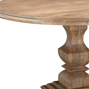HomeRoots 54" Round Solid Wood Dining Table with Faceted Pedestal Base for Rustic Elegance and Comfort 554336