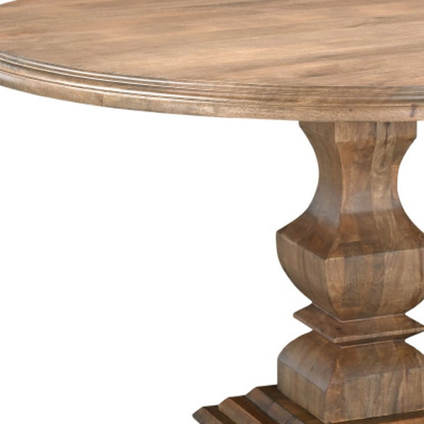 HomeRoots 54" Round Solid Wood Dining Table with Faceted Pedestal Base for Rustic Elegance and Comfort 554336
