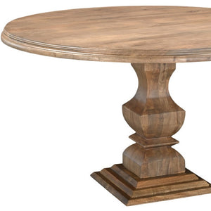 HomeRoots 54" Round Solid Wood Dining Table with Faceted Pedestal Base for Rustic Elegance and Comfort 554336