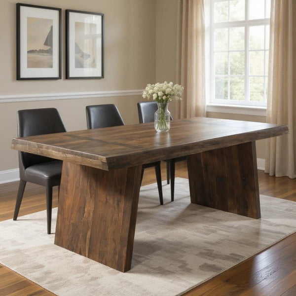 HomeRoots 75" Dark Brown Live Edge Acacia Wood Dining Table - Rustic Elegance for Modern Homes & Gatherings 554337