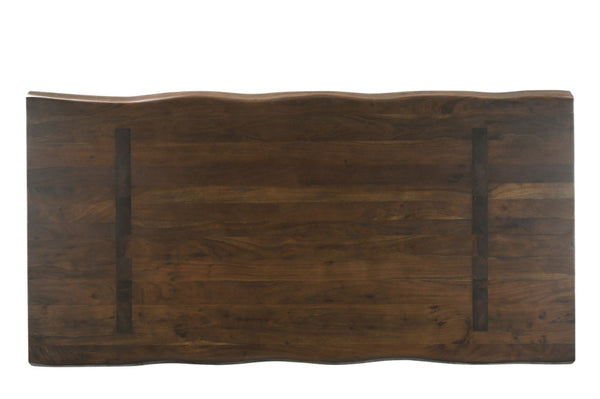 HomeRoots 86" Dark Brown Live Edge Dining Table – Artisanal Acacia Wood, Seats 8, Perfect for Home or Office Gatherings 554338
