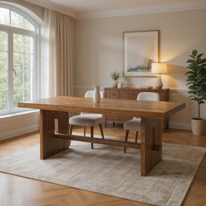 HomeRoots 75" Brown Solid Wood Trestle Dining Table - Timeless, Durable Design for Modern and Classic Interiors 554339