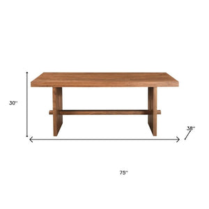HomeRoots 75" Brown Solid Wood Trestle Dining Table - Timeless, Durable Design for Modern and Classic Interiors 554339