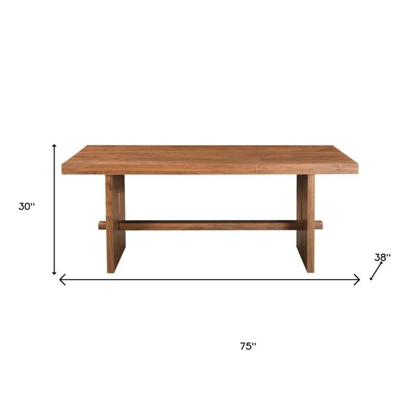 HomeRoots 75" Brown Solid Wood Trestle Dining Table - Timeless, Durable Design for Modern and Classic Interiors 554339