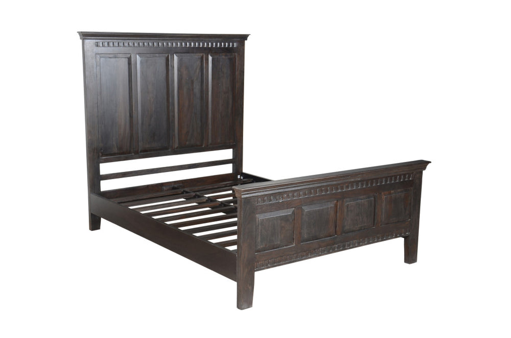 Homeroots Espresso Carved Geometric Solid Wood Queen Bed Frame  Solid Wood 554344
