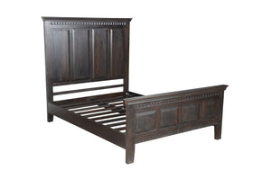 Homeroots Espresso Carved Geometric Solid Wood Queen Bed Frame  Solid Wood 554344