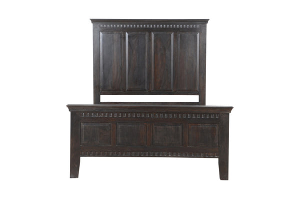 Homeroots Espresso Carved Geometric Solid Wood Queen Bed Frame  Solid Wood 554344