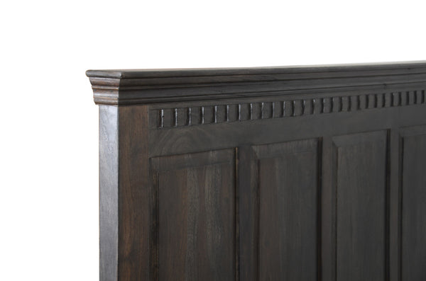 Homeroots Espresso Carved Geometric Solid Wood Queen Bed Frame  Solid Wood 554344