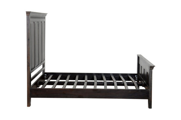 Homeroots Espresso Carved Geometric Solid Wood Queen Bed Frame  Solid Wood 554344