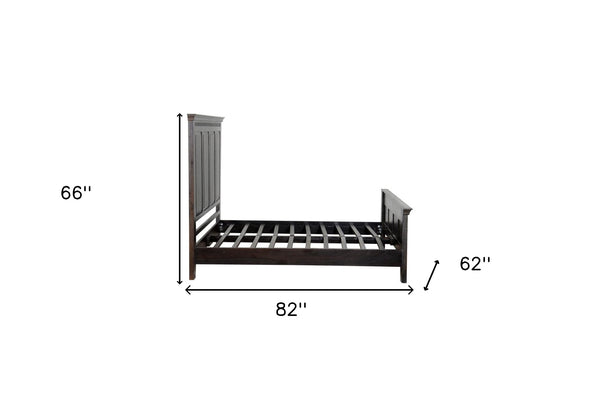 Homeroots Espresso Carved Geometric Solid Wood Queen Bed Frame  Solid Wood 554344