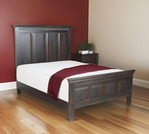 Homeroots Espresso Carved Geometric Solid Wood Queen Bed Frame  Solid Wood 554344