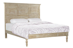 Homeroots Beige Carved Floral Distressed Solid Wood King Bed Frame  Solid Wood 554346
