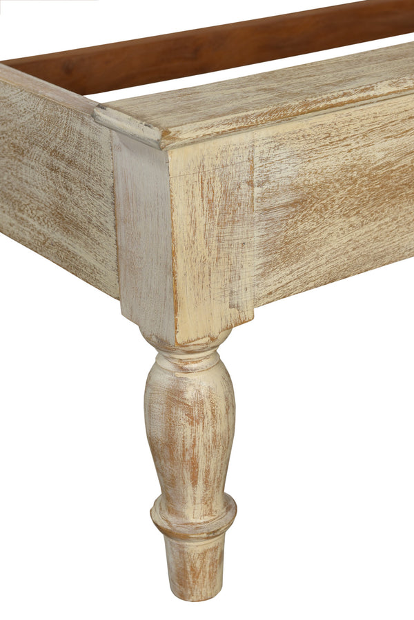 Homeroots Beige Carved Floral Distressed Solid Wood King Bed Frame  Solid Wood 554346