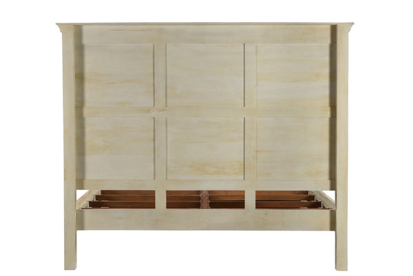 Homeroots Beige Carved Floral Distressed Solid Wood King Bed Frame  Solid Wood 554346