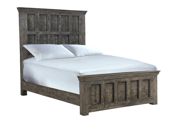 Homeroots Brown Carved Geometric Distressed Solid Wood Queen Bed Frame  Solid Wood 554347