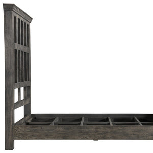 Homeroots Brown Carved Geometric Distressed Solid Wood Queen Bed Frame  Solid Wood 554347