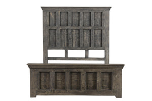 Homeroots Brown Carved Geometric Distressed Solid Wood Queen Bed Frame  Solid Wood 554347