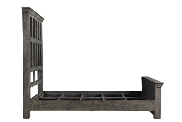 Homeroots Brown Carved Geometric Distressed Solid Wood Queen Bed Frame  Solid Wood 554347