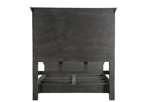 Homeroots Brown Carved Geometric Distressed Solid Wood Queen Bed Frame  Solid Wood 554347