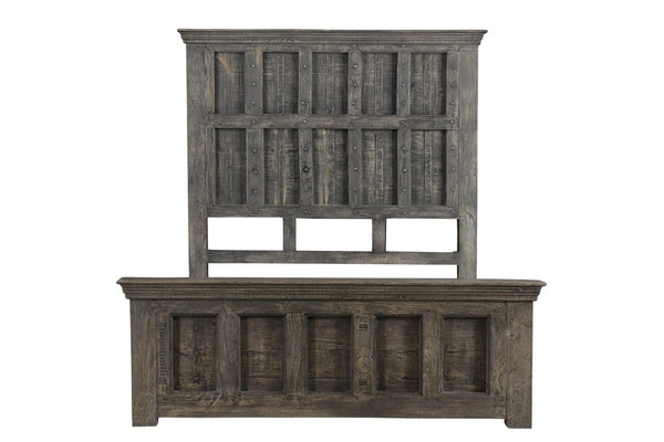 HomeRoots Brown Handcrafted Geometric Solid Wood Queen Bed Frame – Rustic Charm & Lasting Durability for Your Home 554347