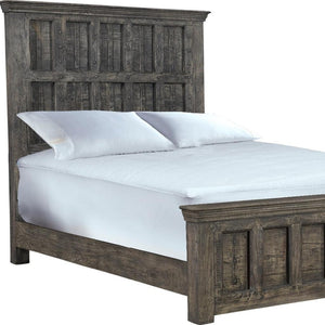 HomeRoots Brown Handcrafted Geometric Solid Wood Queen Bed Frame – Rustic Charm & Lasting Durability for Your Home 554347