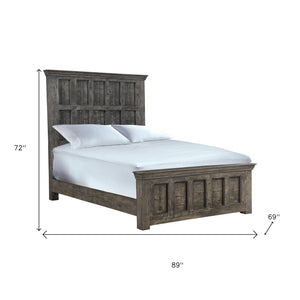 HomeRoots Brown Handcrafted Geometric Solid Wood Queen Bed Frame – Rustic Charm & Lasting Durability for Your Home 554347