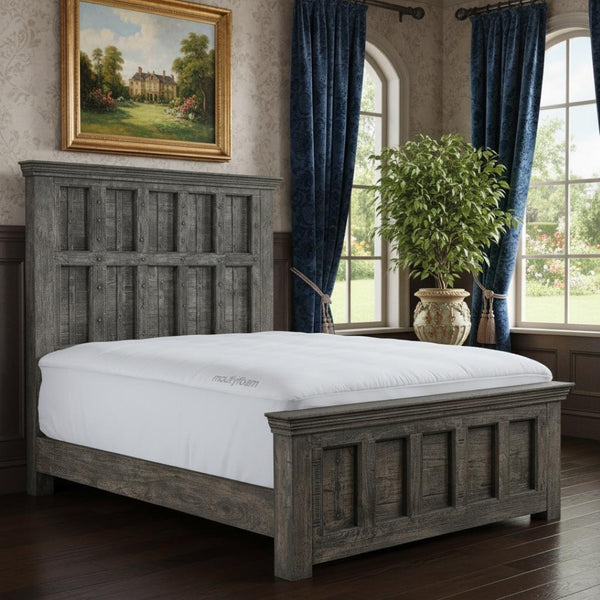 HomeRoots Brown Handcrafted Geometric Solid Wood Queen Bed Frame – Rustic Charm & Lasting Durability for Your Home 554347