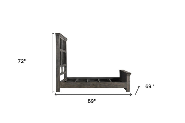 Homeroots Brown Carved Geometric Distressed Solid Wood Queen Bed Frame  Solid Wood 554347