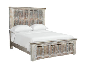 Homeroots Natural Carved Geometric Distressed Solid Wood King Bed Frame  Solid Wood 554348