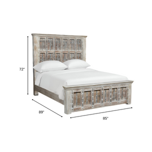 Homeroots Natural Carved Geometric Distressed Solid Wood King Bed Frame  Solid Wood 554348