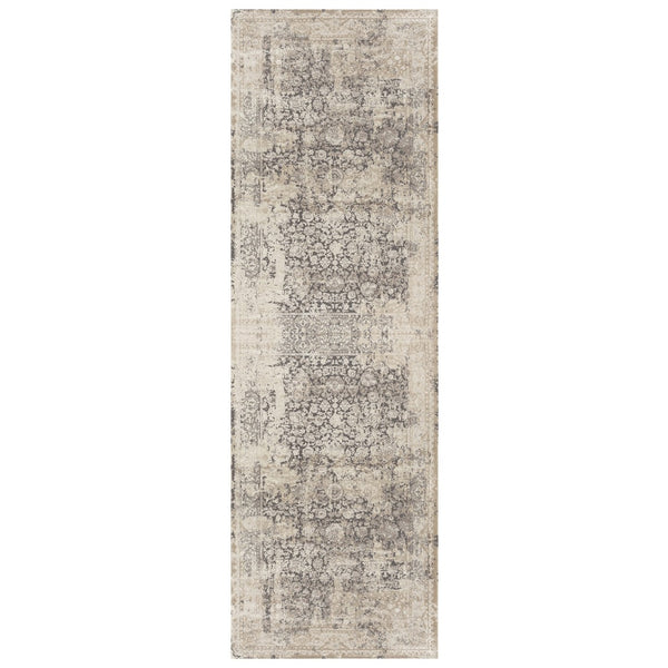 HomeRoots 7' Gray Floral Runner Rug - Elegant Design for Hallways and Kitchens, Soft, Durable, Noise-Reducing 2' x 7' 554354