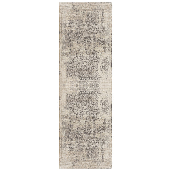 HomeRoots 7' Gray Floral Runner Rug - Elegant Design for Hallways and Kitchens, Soft, Durable, Noise-Reducing 2' x 7' 554354