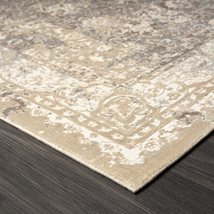HomeRoots 7' Gray Floral Runner Rug - Elegant Design for Hallways and Kitchens, Soft, Durable, Noise-Reducing 2' x 7' 554354