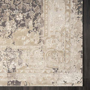HomeRoots 7' Gray Floral Runner Rug - Elegant Design for Hallways and Kitchens, Soft, Durable, Noise-Reducing 2' x 7' 554354