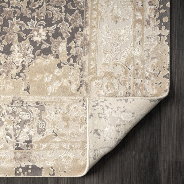 HomeRoots 7' Gray Floral Runner Rug - Elegant Design for Hallways and Kitchens, Soft, Durable, Noise-Reducing 2' x 7' 554354