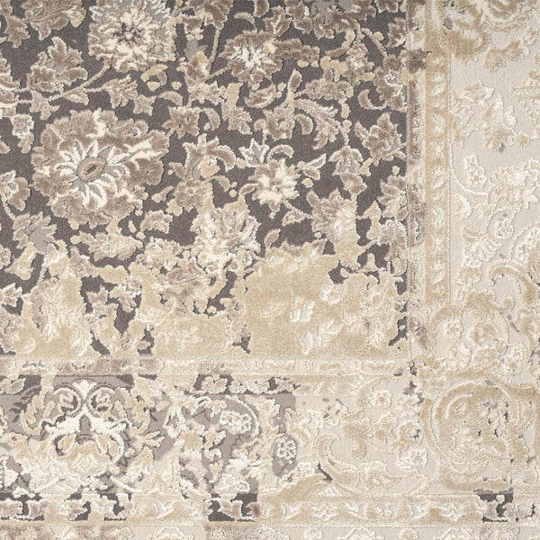 HomeRoots 7' Gray Floral Runner Rug - Elegant Design for Hallways and Kitchens, Soft, Durable, Noise-Reducing 2' x 7' 554354