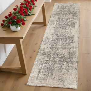 HomeRoots 7' Gray Floral Runner Rug - Elegant Design for Hallways and Kitchens, Soft, Durable, Noise-Reducing 2' x 7' 554354