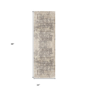 HomeRoots 7' Gray Floral Runner Rug - Elegant Design for Hallways and Kitchens, Soft, Durable, Noise-Reducing 2' x 7' 554354